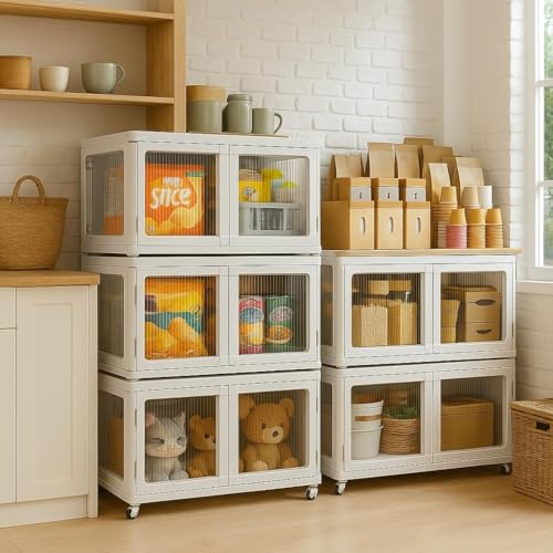 SNKR ESSENTIALS Multipurpose Stackable Plastic Cupboard Drawer for Clothes Storage, Almirah for Clothes, Foldable Wardrobe Cabinet Organizer for Office, Kitchen, Bathroom (OFF-WHITE, 5 DOOR) - Image 1