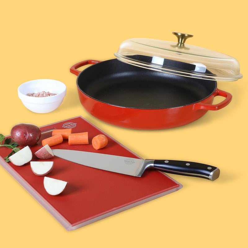 Sur La Table Kitchen Essentials 375 Quart Enamel Cast Iron All In One MultiPurpose NonToxic Nonstick Braiser Pan WBorosilicate Glass Lid  Red - Image 3