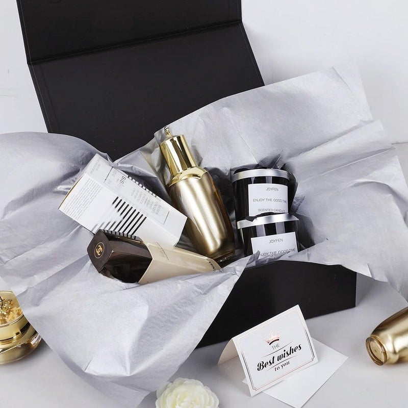UoeRing 1 Pcs Black Gift Box 9.5x6x3 inch Small Luxury Gift Box for Presents with Magnetic Lid Collapsible,Birthday,Christmas,Contains Card, Ribbon, Tissue Paper,Shredded Paper Fille - Image 5