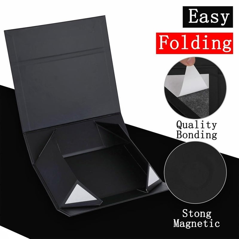 UoeRing 1 Pcs Black Gift Box 9.5x6x3 inch Small Luxury Gift Box for Presents with Magnetic Lid Collapsible,Birthday,Christmas,Contains Card, Ribbon, Tissue Paper,Shredded Paper Fille - Image 4