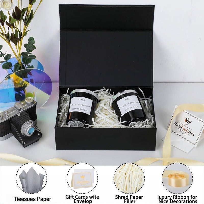 UoeRing 1 Pcs Black Gift Box 9.5x6x3 inch Small Luxury Gift Box for Presents with Magnetic Lid Collapsible,Birthday,Christmas,Contains Card, Ribbon, Tissue Paper,Shredded Paper Fille - Image 3