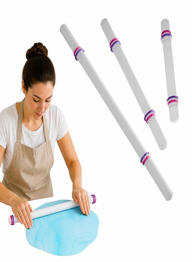 Bakerpan Fondant Roller 3 Size Set, for Rolling Fondant, Gum Paste, Dough, Large, Medium and Small Rolling Pins with Thickness Rings, 19.5", 13", 9" Rollers - Image 1