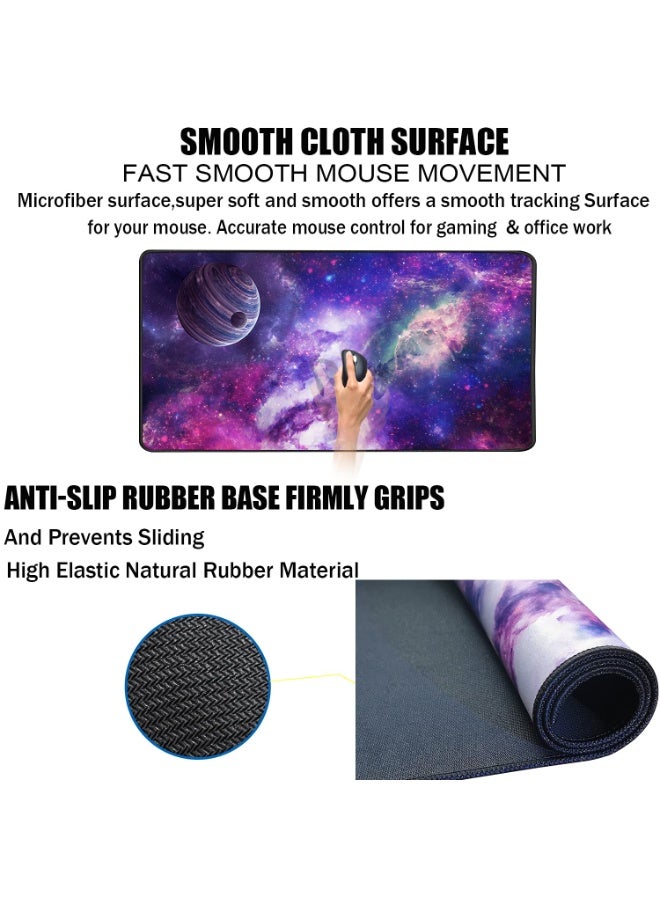Large Extended Gaming Mouse Pad, Long Mouse Pads, Extra Large Big Mouse Pad with Stitched Edge, XXL Non-Slip Computer Computer Keyboard Mat for Gamer/Desktop/Office/Home, Galaxy - Image 3