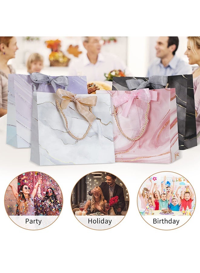 Peachjoy Gift Bags, (4 Pack) 8.6" x7.8" x 3.9" Marble Gift Bag, with Ribbon Bow, Thick Paper Bag, Waterproof Paper Gift Bag, for Wedding, Birthday Parties, Baby Showers, Bridal Showers - Image 3