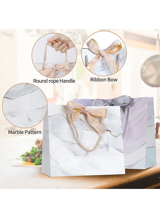 Peachjoy Gift Bags, (4 Pack) 8.6" x7.8" x 3.9" Marble Gift Bag, with Ribbon Bow, Thick Paper Bag, Waterproof Paper Gift Bag, for Wedding, Birthday Parties, Baby Showers, Bridal Showers - Image 2