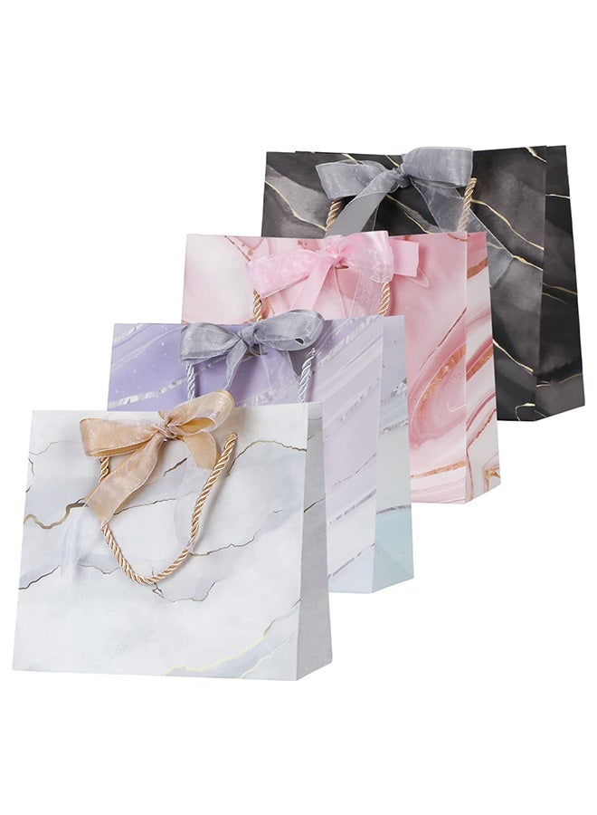 Peachjoy Gift Bags, (4 Pack) 8.6" x7.8" x 3.9" Marble Gift Bag, with Ribbon Bow, Thick Paper Bag, Waterproof Paper Gift Bag, for Wedding, Birthday Parties, Baby Showers, Bridal Showers - Image 1