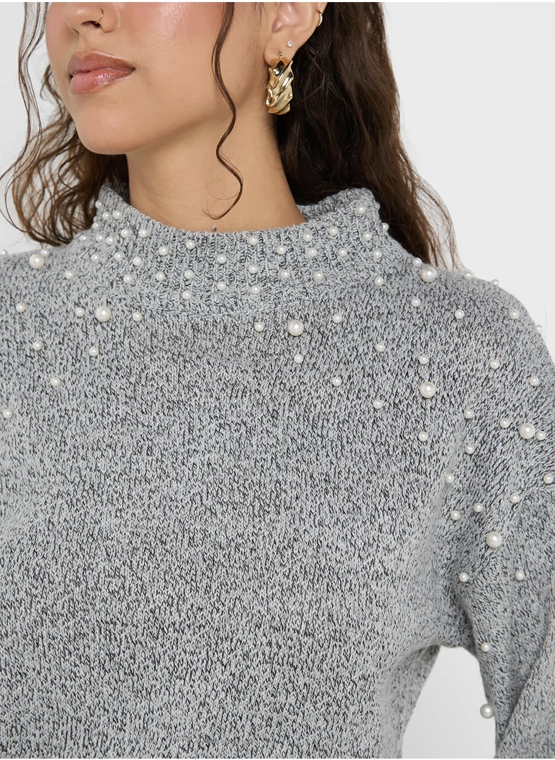 جينجر Pear Embellished Crew Neck Sweater