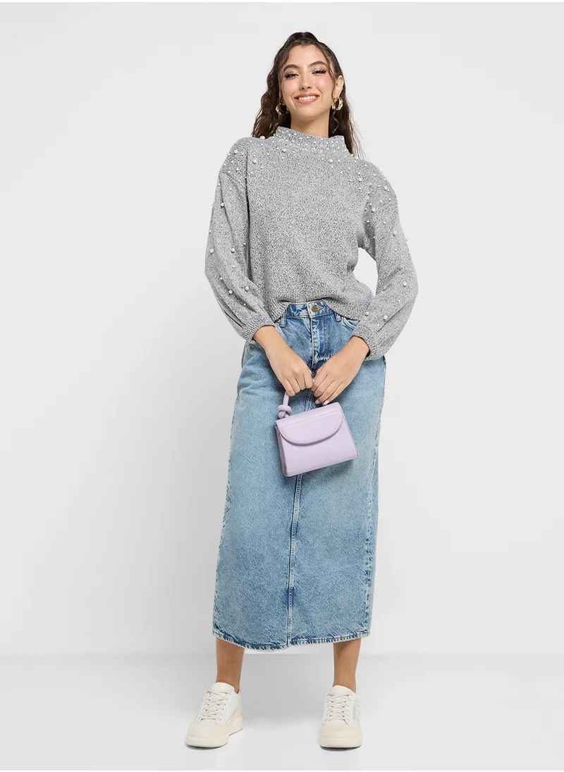 جينجر Pear Embellished Crew Neck Sweater