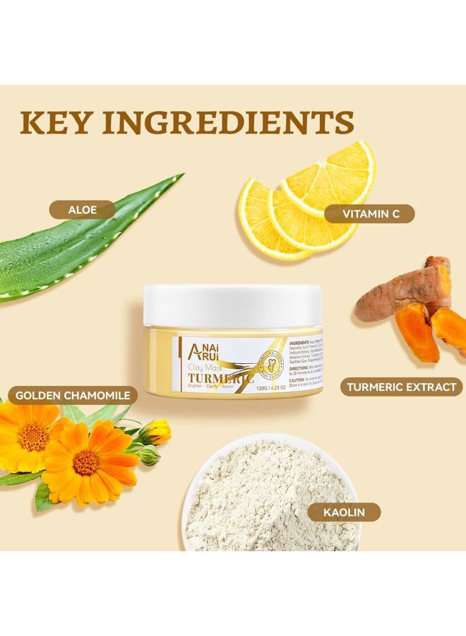 ANAI RUI Vitamin C Face Mask with Turmeric and Kaolin Clay, Dull Skin, Skincare Facial Mask for Refining Pores and Controlling Oil, Smooth & Radiant Skin, 4.23 OZ - Image 4