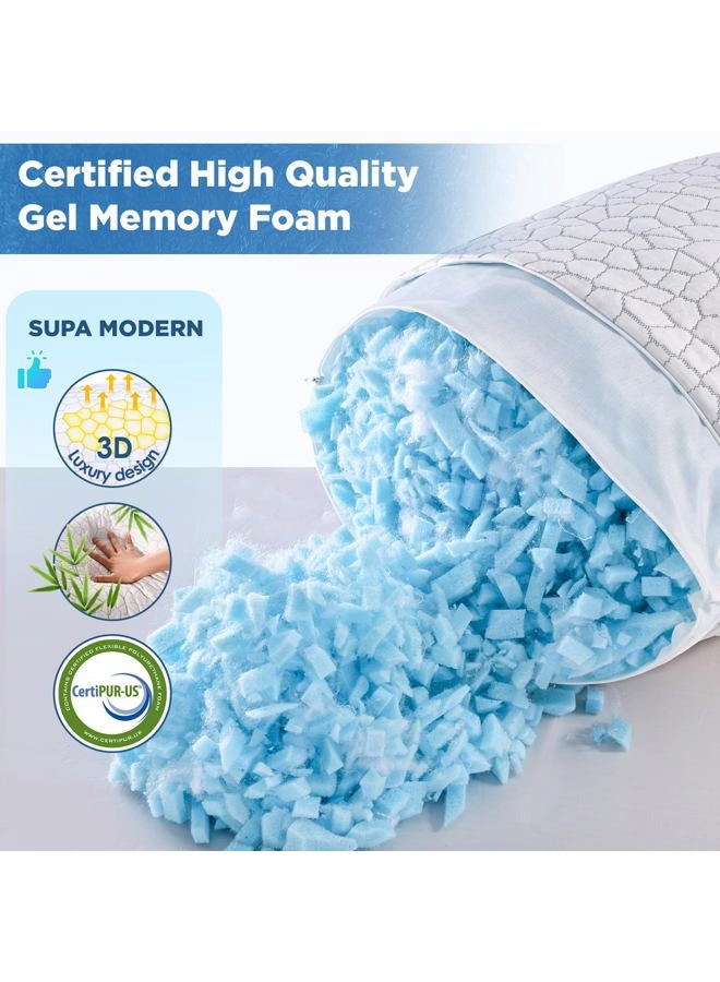 SUPA MODERN Bamboo Pillow Cooling Bed Pillows for Sleeping Adjustable Gel Shredded Memory Foam Pillow with Bamboo Pillow Cover Hypoallergenic - Premium Adjustable Loft - Queen Sleeping Pillow - Image 4