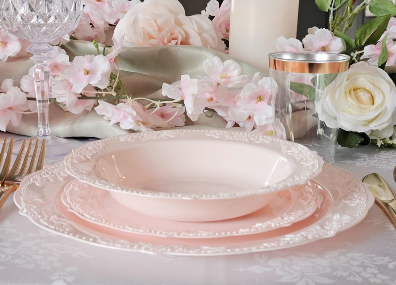 OCCASIONS FINEST PLA "" OCCASIONS "" 40 Plates Pack  Vintage Party  Disposable Wedding Party Plastic Plates (10.25'' Dinner Plate  Portofino in Light Pink) - Image 3