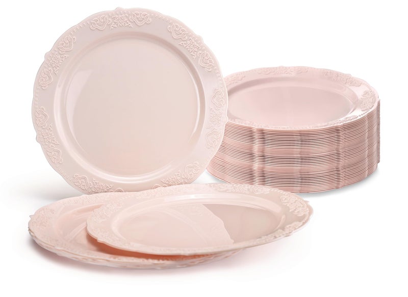 OCCASIONS FINEST PLA "" OCCASIONS "" 40 Plates Pack  Vintage Party  Disposable Wedding Party Plastic Plates (10.25'' Dinner Plate  Portofino in Light Pink) - Image 1