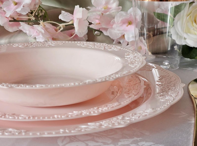 OCCASIONS FINEST PLA "" OCCASIONS "" 40 Plates Pack  Vintage Party  Disposable Wedding Party Plastic Plates (10.25'' Dinner Plate  Portofino in Light Pink) - Image 4