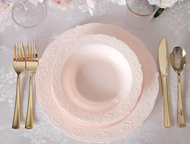 OCCASIONS FINEST PLA "" OCCASIONS "" 40 Plates Pack  Vintage Party  Disposable Wedding Party Plastic Plates (10.25'' Dinner Plate  Portofino in Light Pink) - Image 5