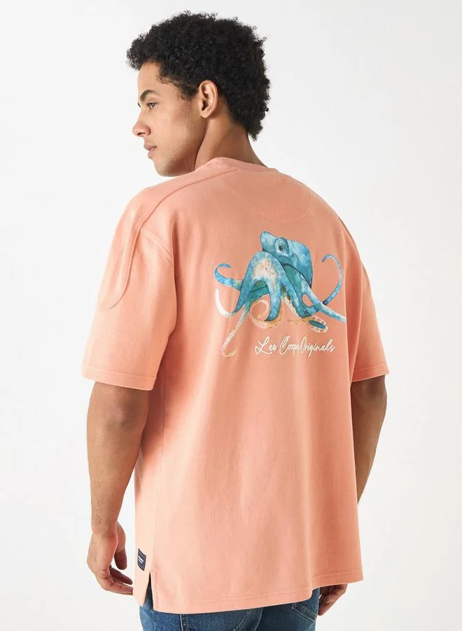 Lee Cooper Printed Crew Neck T-shirt with Short Sleeves
