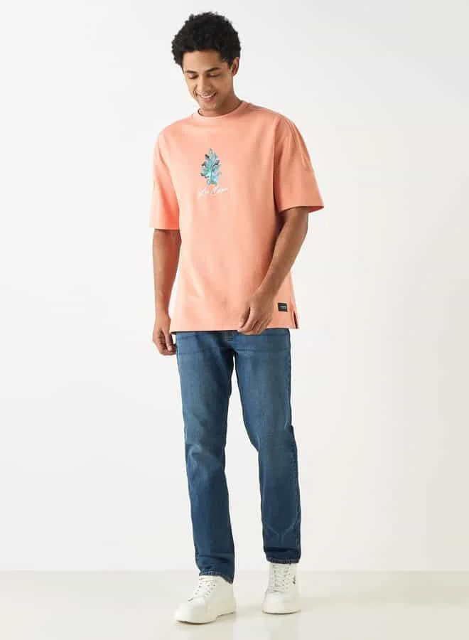 Lee Cooper Lee Cooper Printed Crew Neck T-shirt with Short Sleeves