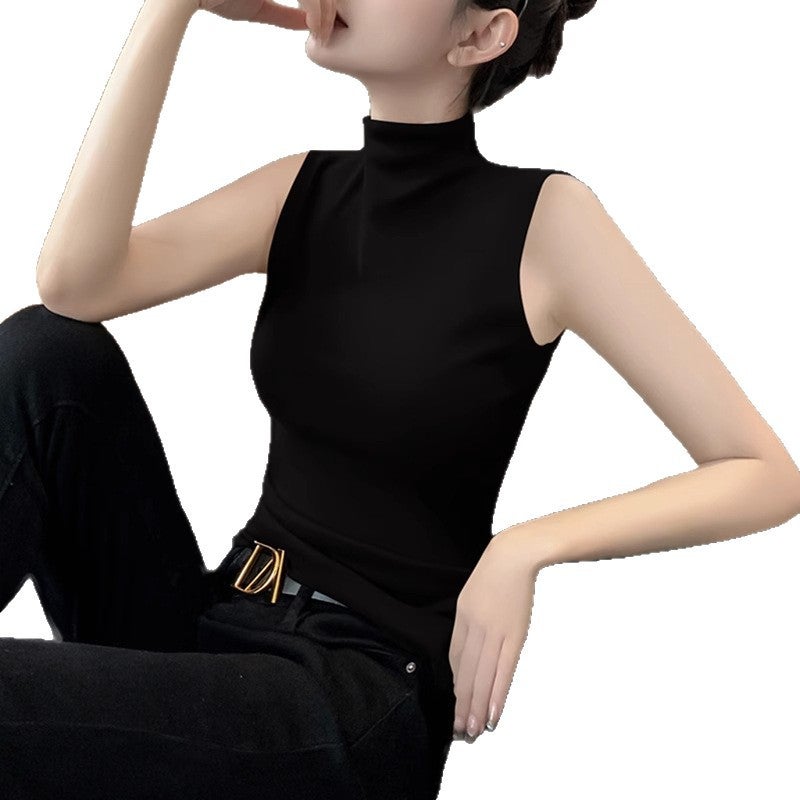 Women's Pure Cotton Mock Neck Sleeveless Vest - Image 3