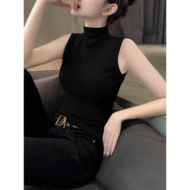 Women's Pure Cotton Mock Neck Sleeveless Vest - Image 1