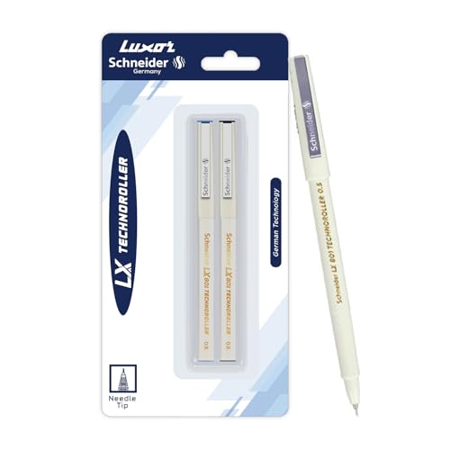 Luxor Schneider LX 801 Technoroller|Roller Ball Pen|Pack of 2 -(Blue + Black)|Needle Tip|0.5mm|100% German Technology|Consistent Ink Flow|Smooth Writing Experience|Ideal for Students & Professionals - Image 1