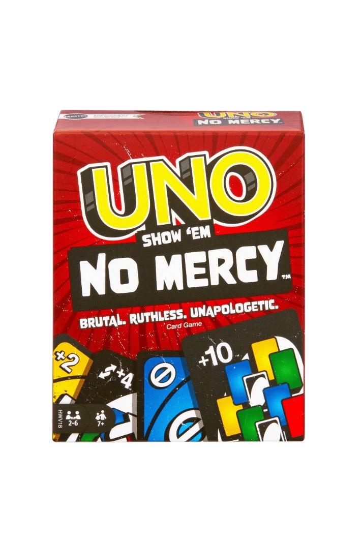 ماتيل جيمز Uno لعبة الورق (UNO) Show 'Em No Mercy – إصدار شرس من لعبة أونو الكلاسيكية – بطاقات عقاب قاسية – لعبة جماعية سريعة ومضحكة للمراهقين والكبار والعائلات – مناسبة لـ 2–4 لاعبين – سهلة الحمل ومثالية للسفر - Image 1