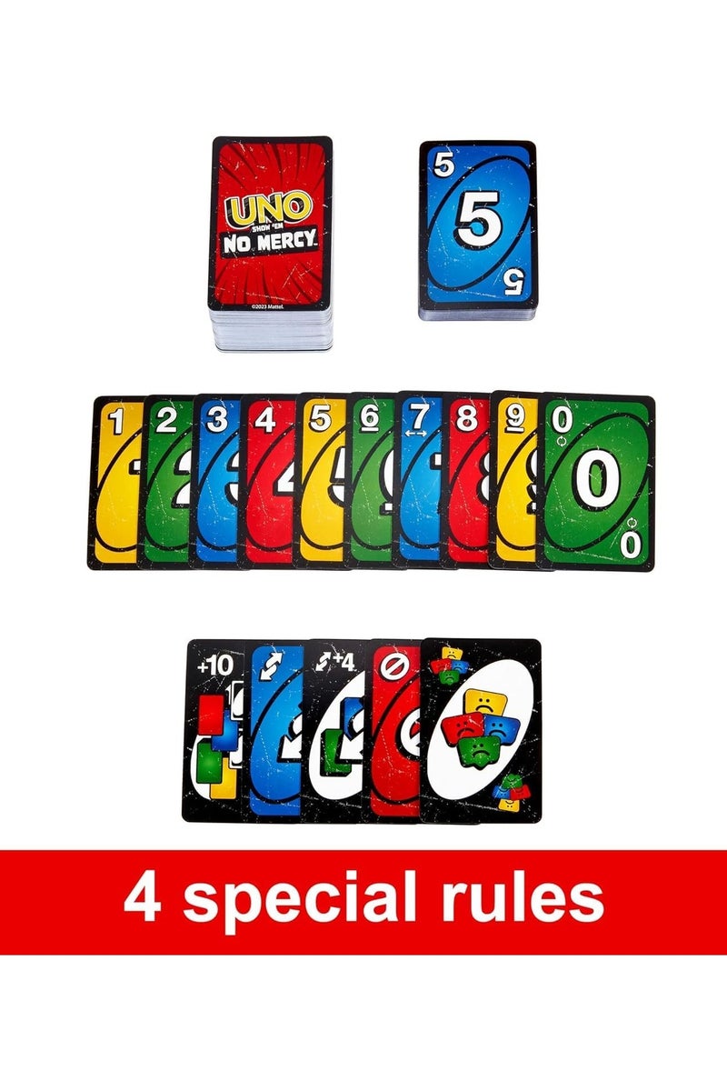 ماتيل جيمز Uno لعبة الورق (UNO) Show 'Em No Mercy – إصدار شرس من لعبة أونو الكلاسيكية – بطاقات عقاب قاسية – لعبة جماعية سريعة ومضحكة للمراهقين والكبار والعائلات – مناسبة لـ 2–4 لاعبين – سهلة الحمل ومثالية للسفر - Image 4