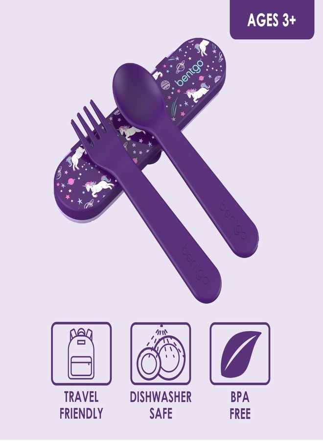Bentgo Kids Utensil Set - Reusable Plastic Fork, Spoon & Storage Case - BPA-Free Materials, Easy-Grip Handles, Dishwasher Safe - Ideal for School Lunch, Travel, & Outdoors (Unicorn) - Image 3