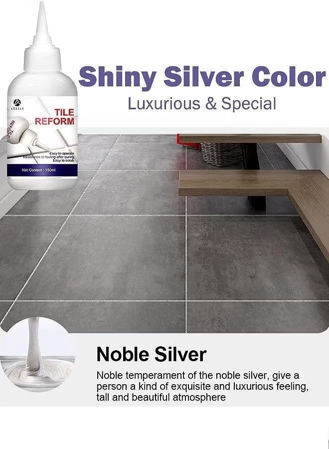 ASHILE 150ML Tile Grout Paint Filler Tube Grout Caulk Sealant Glue Sealer For Bathroom Shower Kitchen Ceramic Tile Repair Restore And Renew Tile Joints Line Gaps Replace Grout Pen - Silver - Image 3