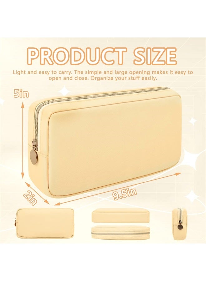 Iqimott حقيبة مكياج صغيرة من النايلون مع سحاب، حقيبة مكياج مدمجة، حقيبة أدوات تجميل، حقيبة سفر مقاومة للماء، حقيبة تخزين للعملات للسيدات والفتيات والمراهقات (بيج) - Image 1