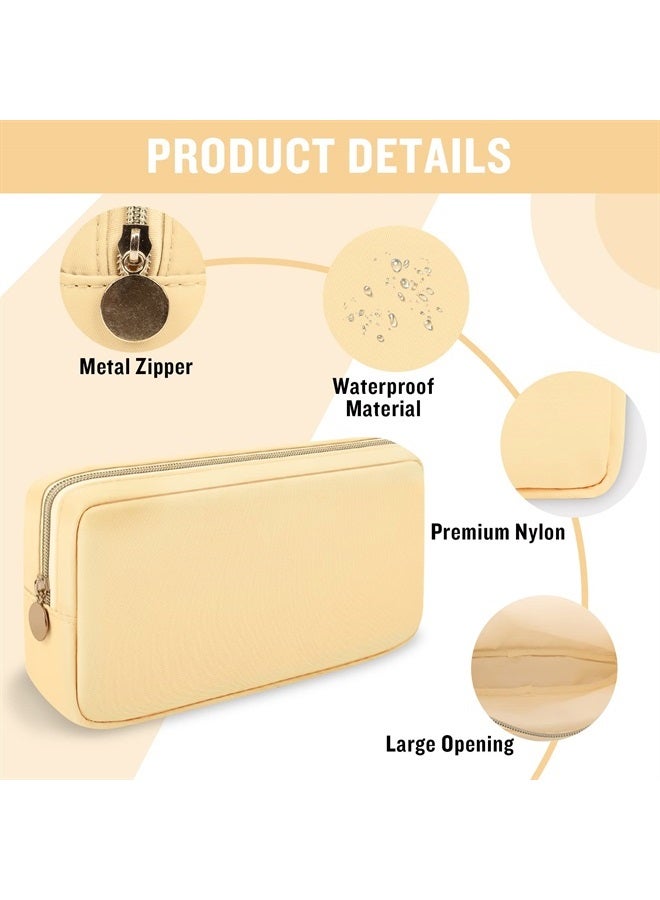 Iqimott حقيبة مكياج صغيرة من النايلون مع سحاب، حقيبة مكياج مدمجة، حقيبة أدوات تجميل، حقيبة سفر مقاومة للماء، حقيبة تخزين للعملات للسيدات والفتيات والمراهقات (بيج) - Image 2