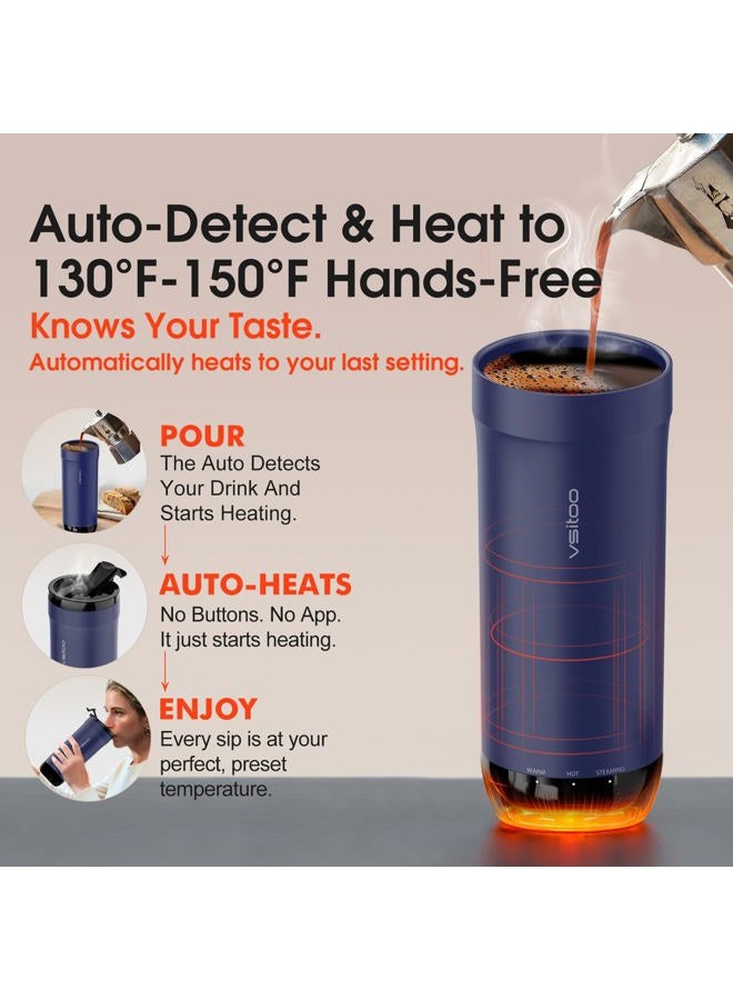 Vsitoo S5 heated travel mug,16oz, Auto-Sensing AI Heats Drinks To 120-150°F Hands-Free. Temperature Control for All Cars, Perfect for Home/Office/Travel/Outdoor, Ideal Gift for Coffee Lovers - Blue - Image 4
