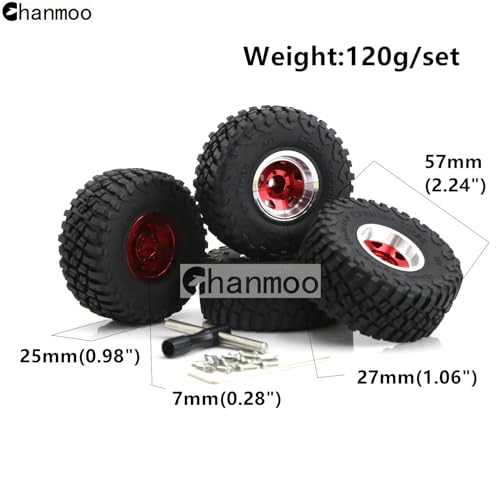 Chanmoo 10 Beadlock Wheels and Tires 124 118 RC Mud Slingers Grappler Tyres for 124 118 RC Scale Rock Crawler Car SCX24 FMS FCX24 TRX4M Axial AX24 90081 Gladiator Bronco C10 4PCS Black - Image 5