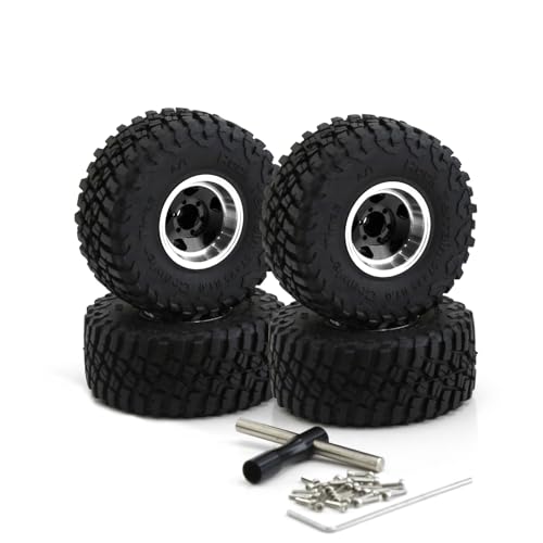 Chanmoo 10 Beadlock Wheels and Tires 124 118 RC Mud Slingers Grappler Tyres for 124 118 RC Scale Rock Crawler Car SCX24 FMS FCX24 TRX4M Axial AX24 90081 Gladiator Bronco C10 4PCS Black - Image 1