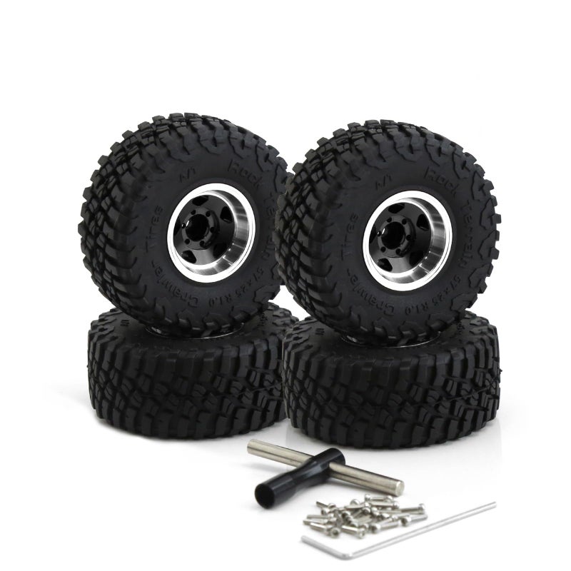Chanmoo 10 Beadlock Wheels and Tires 124 118 RC Mud Slingers Grappler Tyres for 124 118 RC Scale Rock Crawler Car SCX24 FMS FCX24 TRX4M Axial AX24 90081 Gladiator Bronco C10 4PCS Black - Image 2