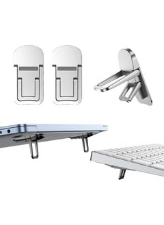 2PCS Zinc Alloy Mini Foldable Laptop Stand, Portable Computer Keyboard Riser with 2 Adjustable Angles, Self-Adhesive Invisible Notebook Stand and Keyboard Lift for Desk (Silver)