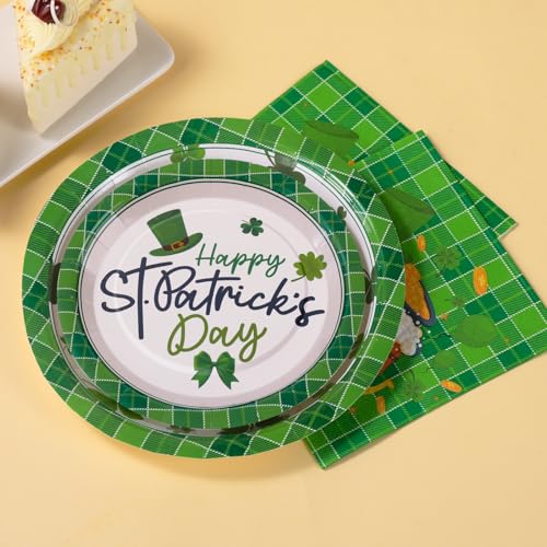 Cheery Land St Patricks Day Plates and Napkins Sets - Green St Patricks Day Disposable Plates for Party Supplies - Serves 25 - For Saint Day Party Decorations - Image 4
