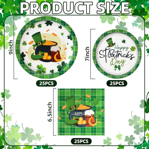 Cheery Land St Patricks Day Plates and Napkins Sets - Green St Patricks Day Disposable Plates for Party Supplies - Serves 25 - For Saint Day Party Decorations - Image 3