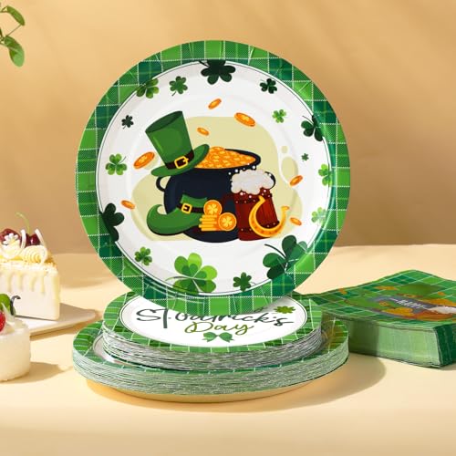 Cheery Land St Patricks Day Plates and Napkins Sets - Green St Patricks Day Disposable Plates for Party Supplies - Serves 25 - For Saint Day Party Decorations - Image 2