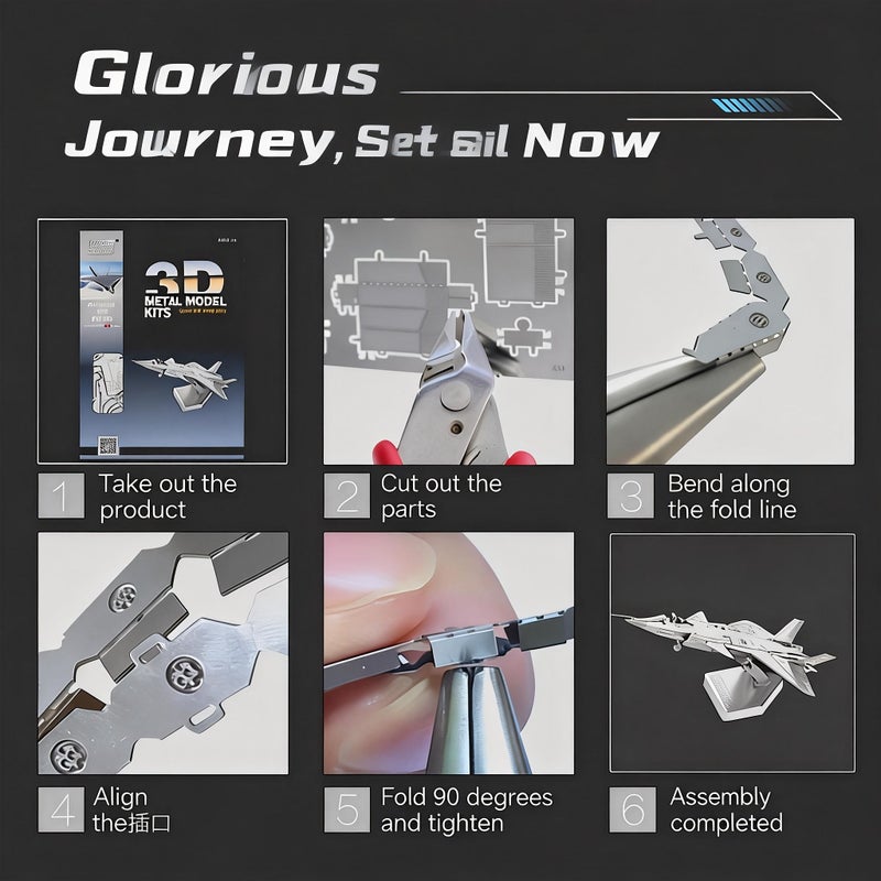 A3D Metal Jigsaw Puzzle Glue Free DIY Assembly Aircraft Model J20 Creative Desktop Home Decor Ornament Fun Challenging Craft Hobby Gift - Image 5