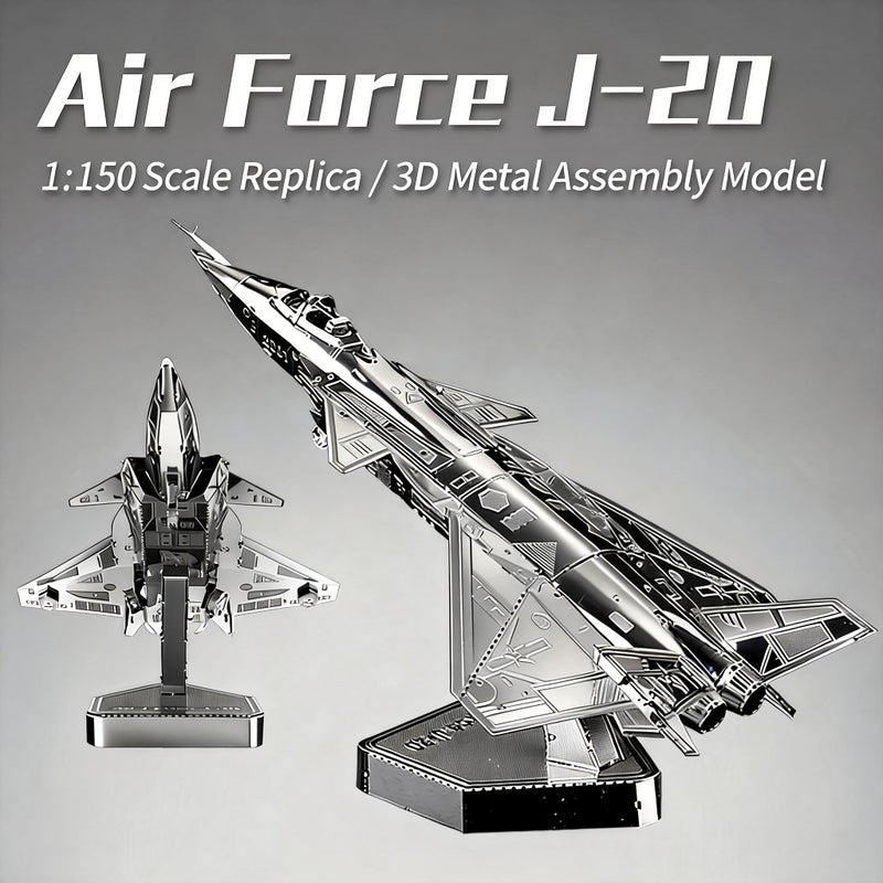 A3D Metal Jigsaw Puzzle Glue Free DIY Assembly Aircraft Model J20 Creative Desktop Home Decor Ornament Fun Challenging Craft Hobby Gift - Image 1