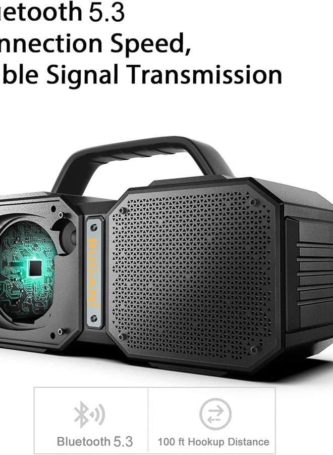 BUGANI Shock Bluetooth Speaker, Portable Bluetooth 5.3, Waterproof, 60W Super Power, Outdoor Speaker, Black(New Model) - Image 4