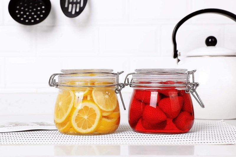 ARUZEN Glass Wide Mouth Mason Jars with Airtight Hinged Lid (2, 500ml, Transparent ) - Image 1