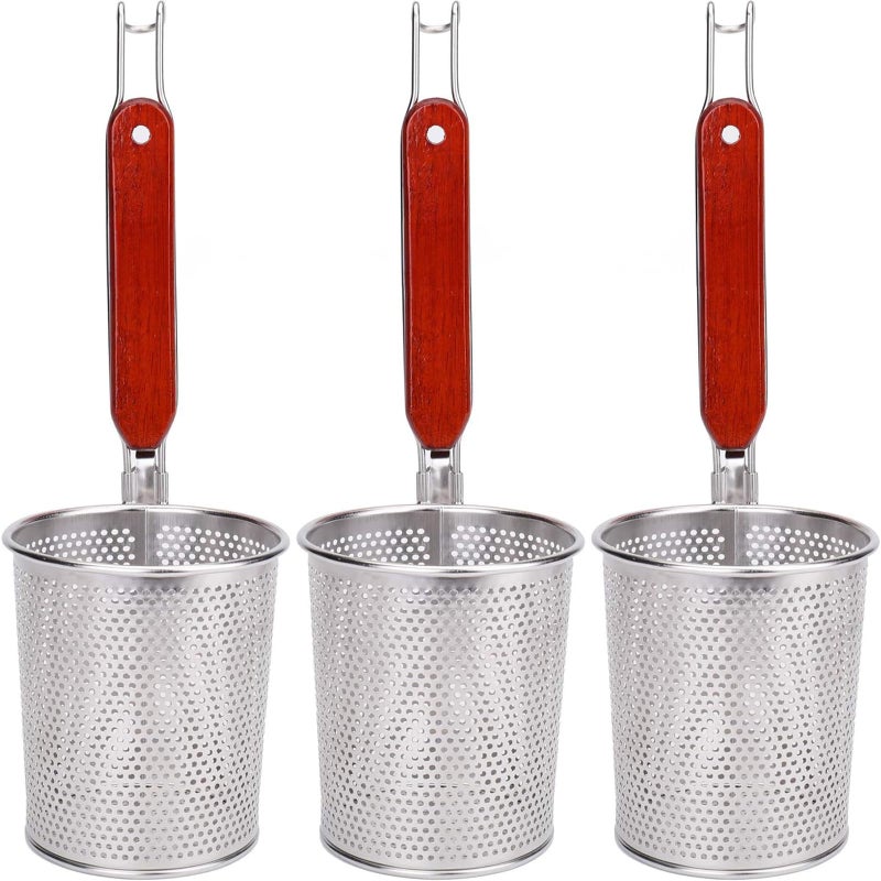 Lawei Lawei 3 Packs Mesh Pasta Basket with Wooden Handle Stainless Steel Mesh Spider Strainer for Pasta Noodles Dumpling 