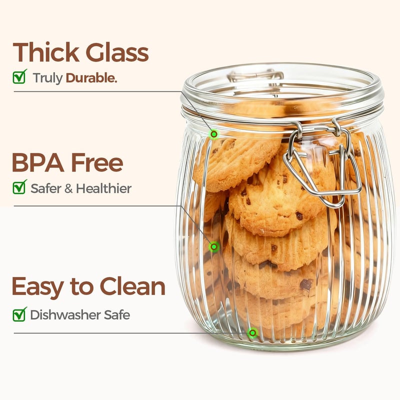 ComSaf Airtight Glass jar with lid 25oz Set of 6, Glass Storage Containers with Lids, Glass Canister, Mason Jars, Striped Clip Fastening Jar for Kitchen Canning, Oat, Coffee, Pasta, Snack, Nut, Candy - Image 4