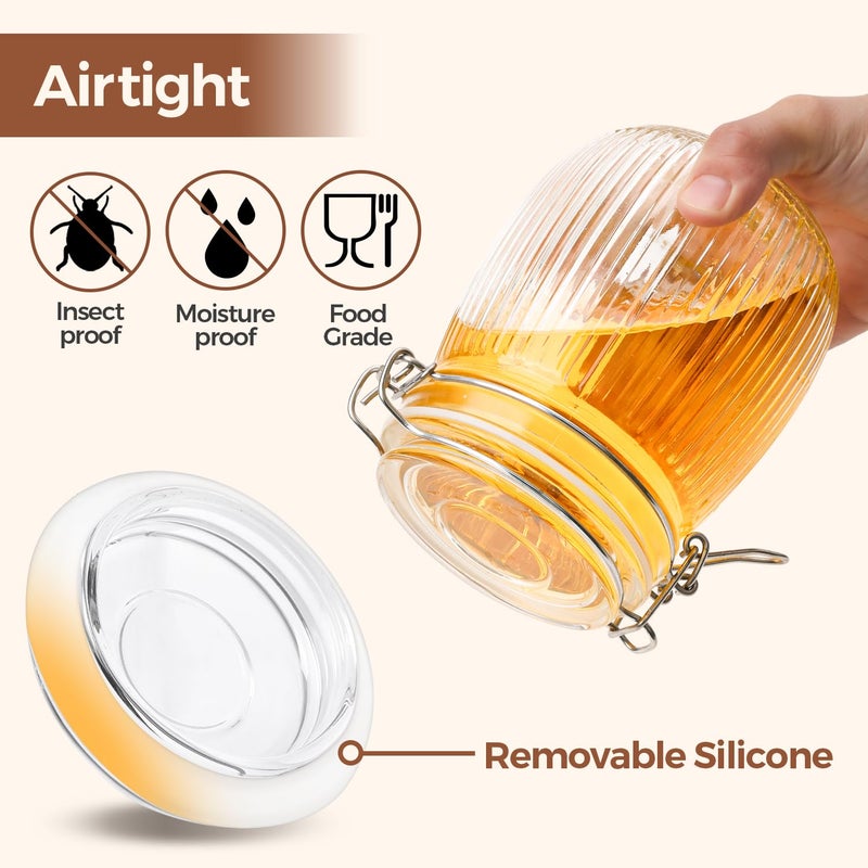 ComSaf Airtight Glass jar with lid 25oz Set of 6, Glass Storage Containers with Lids, Glass Canister, Mason Jars, Striped Clip Fastening Jar for Kitchen Canning, Oat, Coffee, Pasta, Snack, Nut, Candy - Image 3