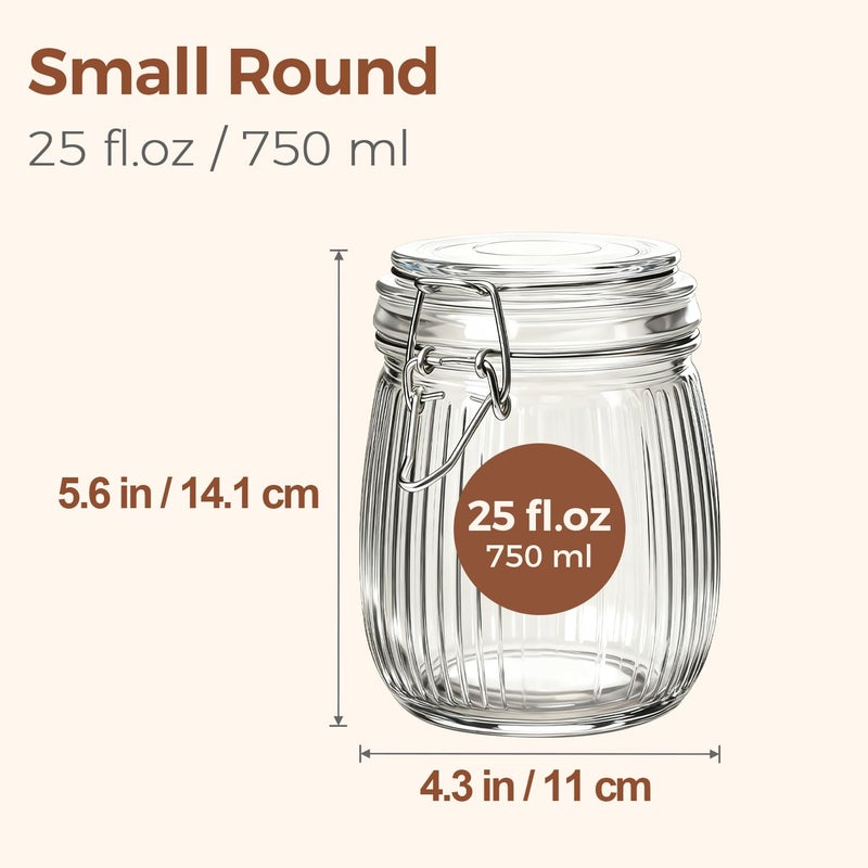 ComSaf Airtight Glass jar with lid 25oz Set of 6, Glass Storage Containers with Lids, Glass Canister, Mason Jars, Striped Clip Fastening Jar for Kitchen Canning, Oat, Coffee, Pasta, Snack, Nut, Candy - Image 2