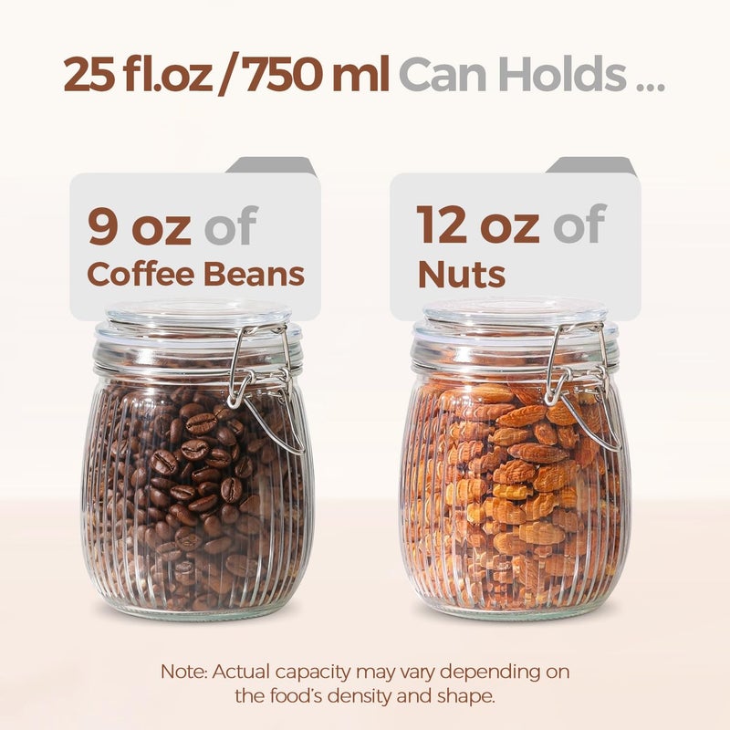 ComSaf Airtight Glass jar with lid 25oz Set of 6, Glass Storage Containers with Lids, Glass Canister, Mason Jars, Striped Clip Fastening Jar for Kitchen Canning, Oat, Coffee, Pasta, Snack, Nut, Candy - Image 5