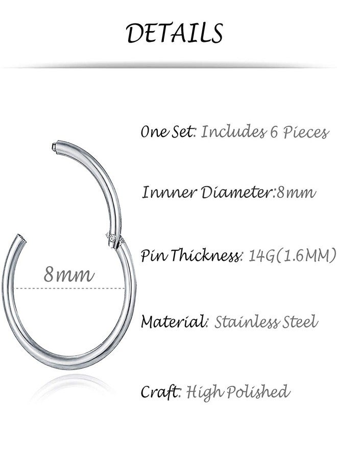 Tornito 6Pcs 14G Stainles Steel Clicker Ring Seamless Lip Nose Daith Cartilage Helix Tragus Hoop Ring - Image 2