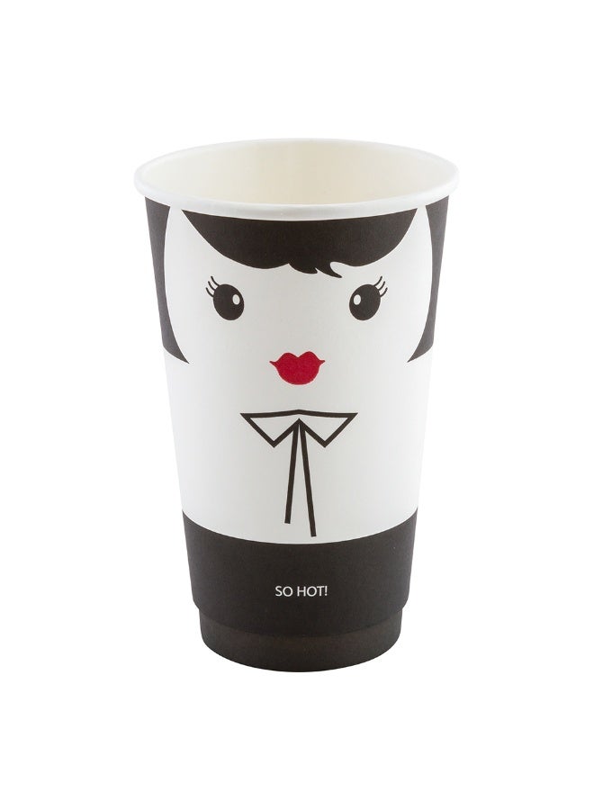 Restaurantware Restaurantware 16 Ounce Disposable Cups, Pack of 500 Double Wall Hot Cups – Lids Sold Separately, Featuring a Madame Print with Black Paper Insulation, Ideal for Serving Tea, Coffee, and More  - Image 1