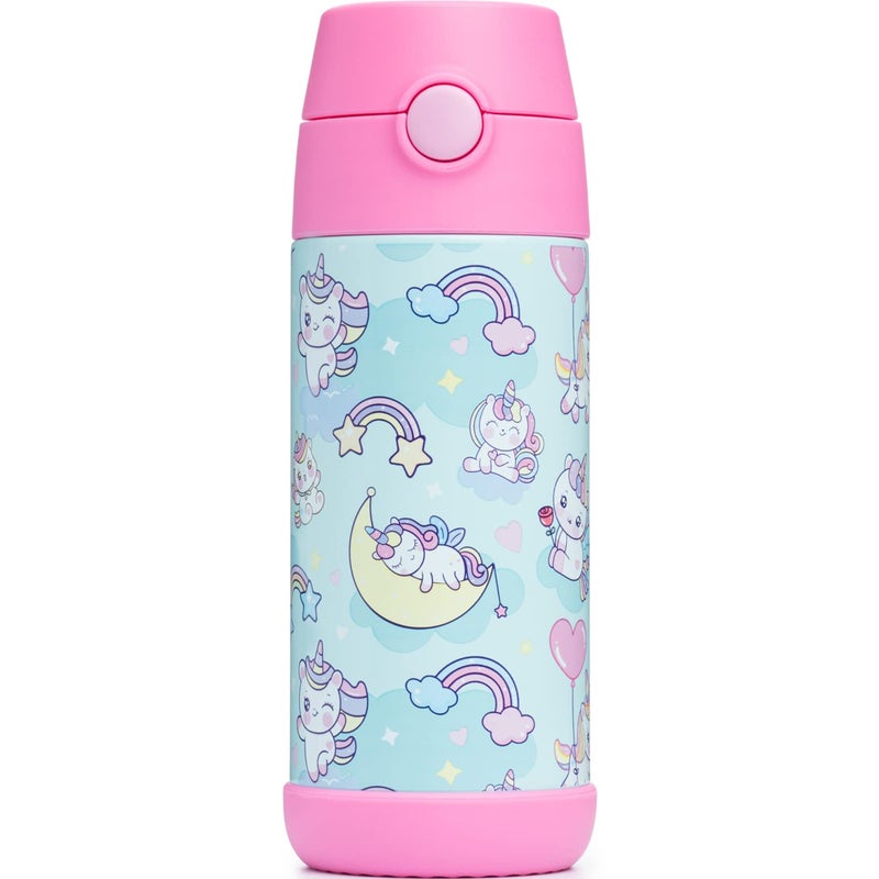 Snug Insulated Kids Water Bottle with Straw & Spout â€“ Double-Wall Stainless Steel, Leakproof, Easy-Flip Lid â€“ For School, Travel, Toddlers & Big Kids - Unicorns, 12oz - Image 4