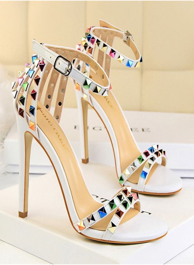 BIGTREE Colored Rivet High Heel Sandals 11CM White  - Image 1